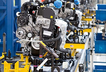 Kragujevac, SU, Serbia - September 23, 2012:  car engine assembled at cars factory, the photo was taken at FIAT car factory during the open day and presentation of a new land vehicle model FIAT 500L
